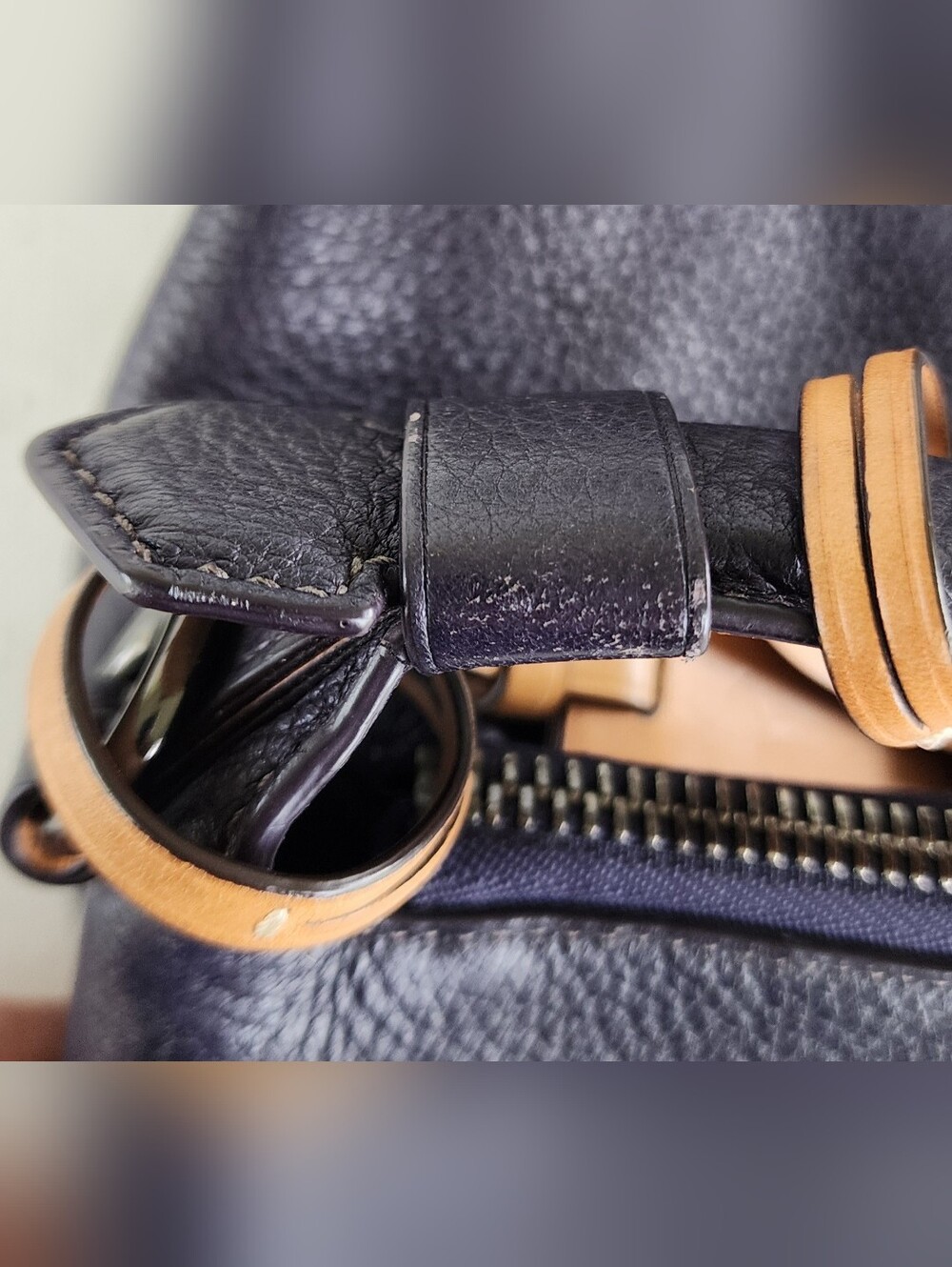 Reed Krakoff Navy Leather Shoulder Bag with Tan Accents - Picture 5 of 13
